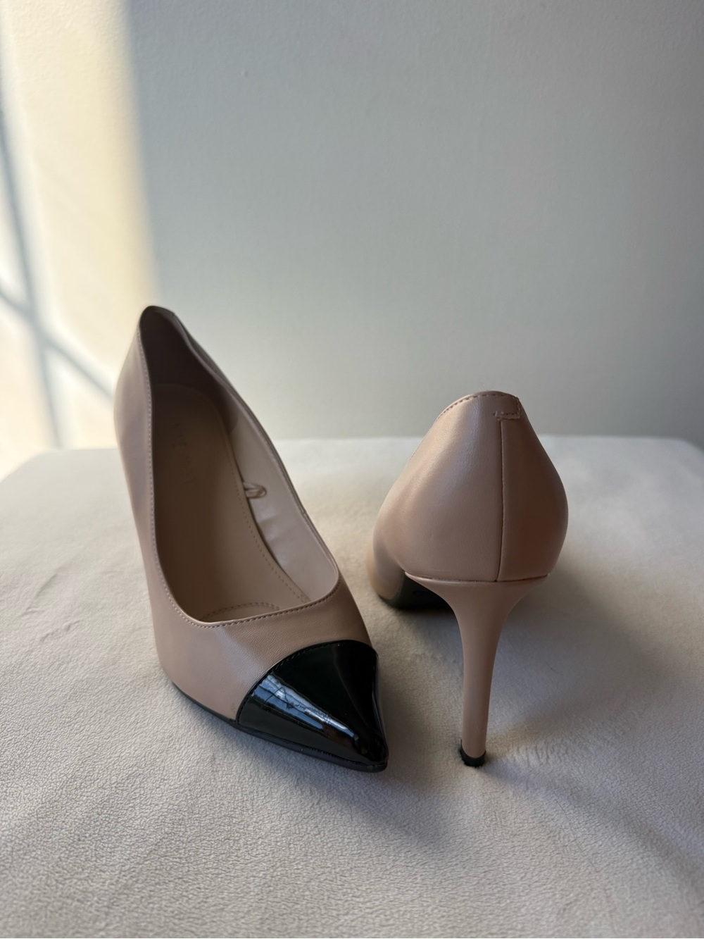 Nine West Nude Pumps with Black Patent Pointed Toe